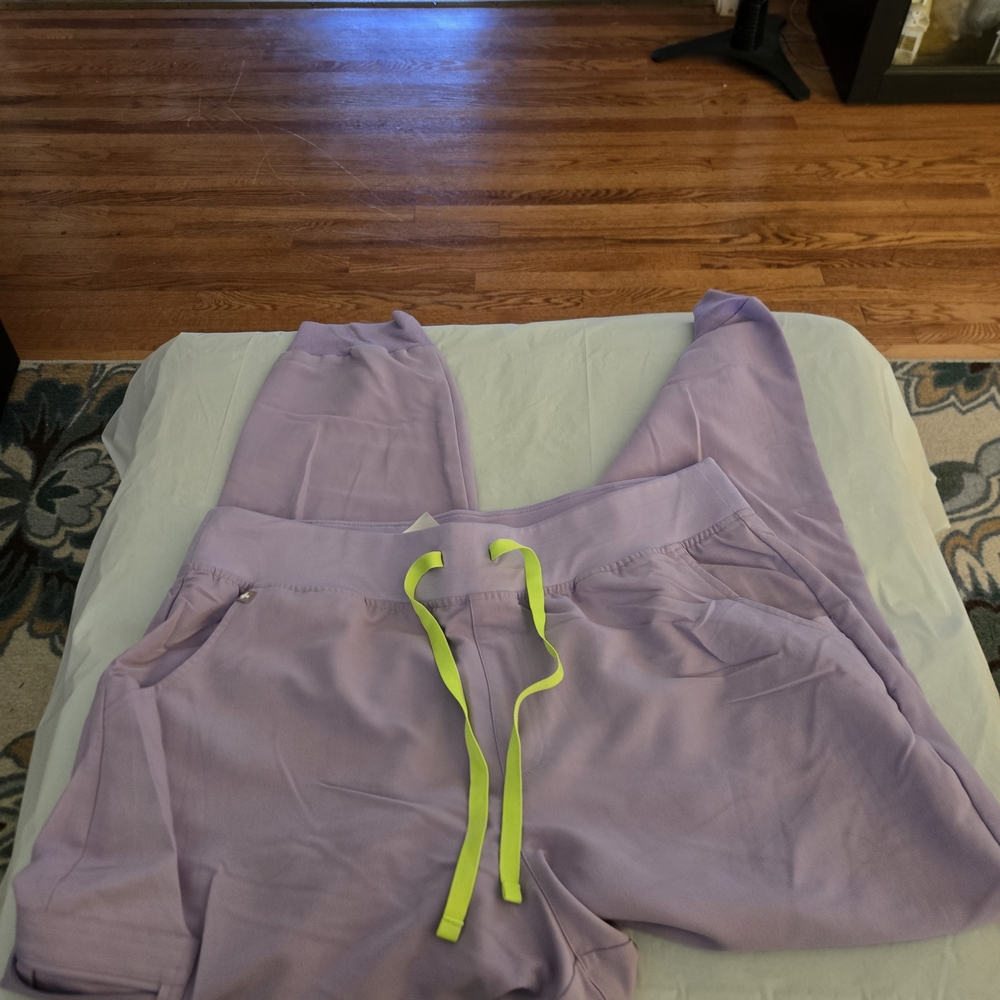 Figs Lavender Jogger Pants with Neon Yellow Drawstring